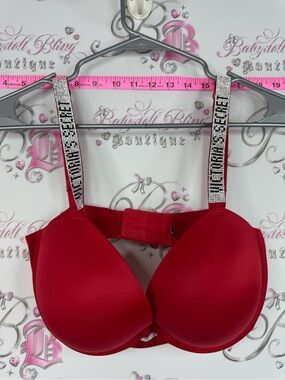 Victoria's Secret very sexy push up Red Push-Up Bra with Rhinestone Logo Straps